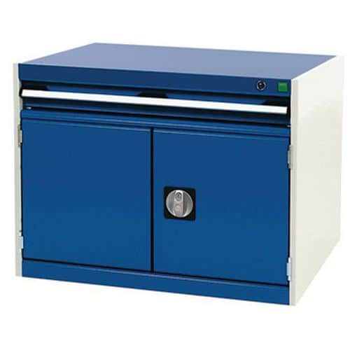 Dílenská zásuvková skříň Bott Cubio, 60 x 80 x 65 cm, 1 zásuvka, 1 skříňka, šedá-modrá