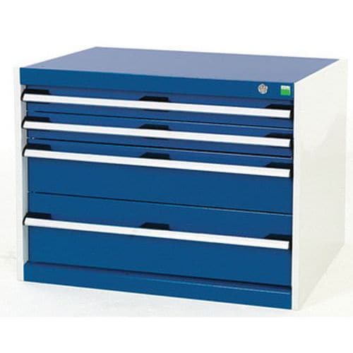 Dílenská zásuvková skříň Bott Cubio, 60 x 80 x 65 cm, 4 zásuvky, šedá-modrá