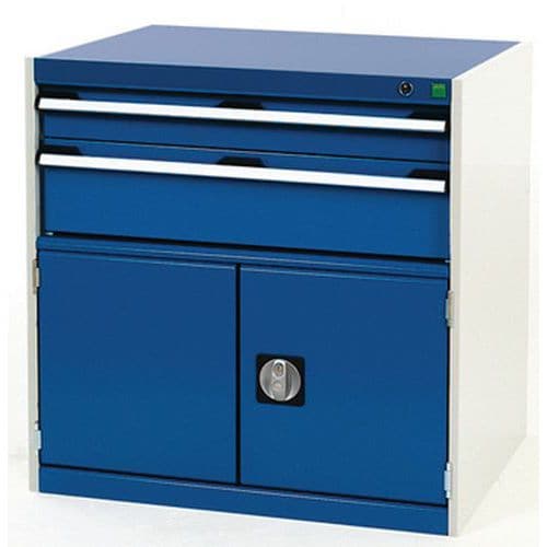 Dílenská zásuvková skříň Bott Cubio, 80 x 80 x 65 cm, 2 zásuvky, 1 skříňka, šedá-modrá