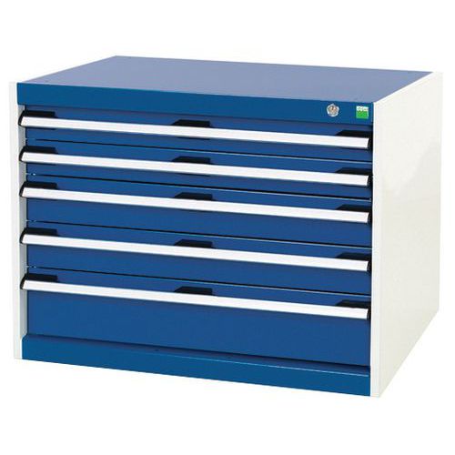 Dílenská zásuvková skříň Bott Cubio, 60 x 80 x 65 cm, 5 zásuvek, šedá-modrá