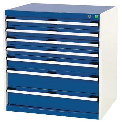 Dílenská zásuvková skříň Bott Cubio, 80 x 80 x 65 cm, 7 zásuvek, šedá-modrá