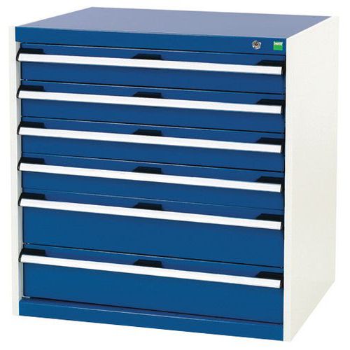 Dílenská zásuvková skříň Bott Cubio, 80 x 80 x 65 cm, 6 zásuvek, šedá-modrá