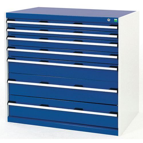 Dílenská zásuvková skříň Bott Cubio, 100 x 105 x 65 cm, 7 zásuvek, šedá-modrá