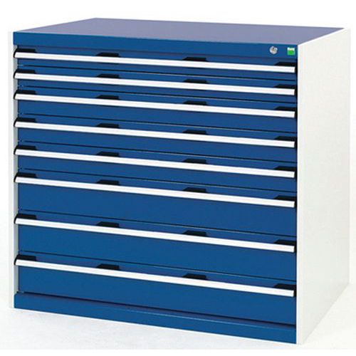 Dílenská zásuvková skříň Bott Cubio, 100 x 105 x 65 cm, 8 zásuvek, šedá-modrá