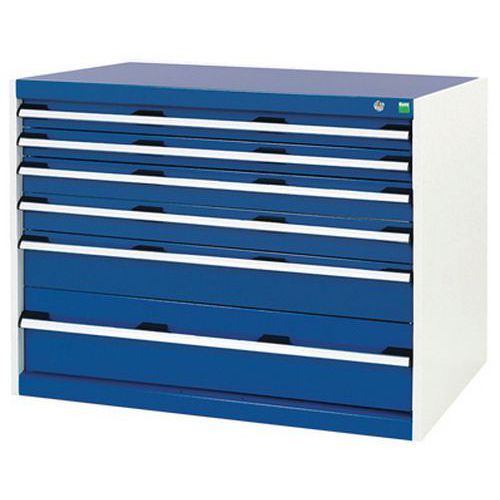 Dílenská zásuvková skříň Bott Cubio, 80 x 105 x 65 cm, 6 zásuvek, šedá-modrá