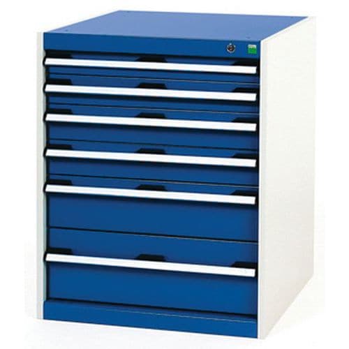 Dílenská zásuvková skříň Bott Cubio, 80 x 65 x 75 cm, 6 zásuvek, šedá-modrá