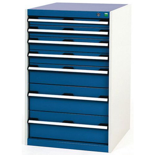 Dílenská zásuvková skříň Bott Cubio, 100 x 65 x 75 cm, 7 zásuvek, šedá-modrá