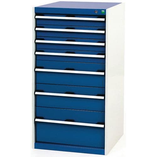 Dílenská zásuvková skříň Bott Cubio, 120 x 65 x 75 cm, 7 zásuvek, šedá-modrá