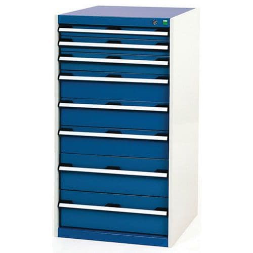 Dílenská zásuvková skříň Bott Cubio, 120 x 65 x 75 cm, 8 zásuvek, šedá-modrá