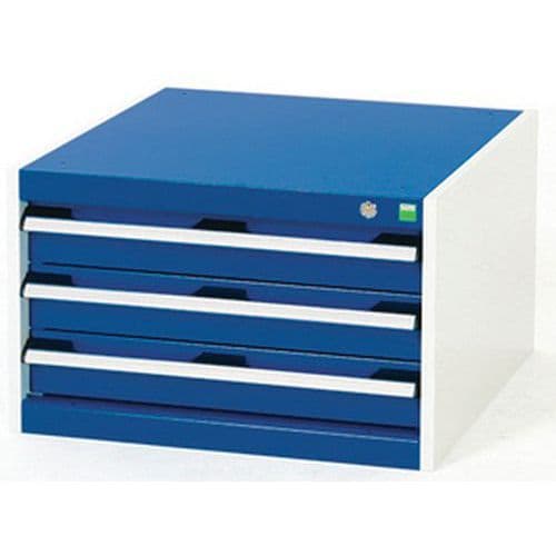 Dílenská zásuvková skříň Bott Cubio, 40 x 65 x 75 cm, 3 zásuvky, šedá-modrá