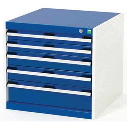 Dílenská zásuvková skříň Bott Cubio, 60 x 65 x 75 cm, 5 zásuvek, šedá-modrá