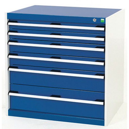 Dílenská zásuvková skříň Bott Cubio, 80 x 80 x 75 cm, 6 zásuvek, šedá-modrá