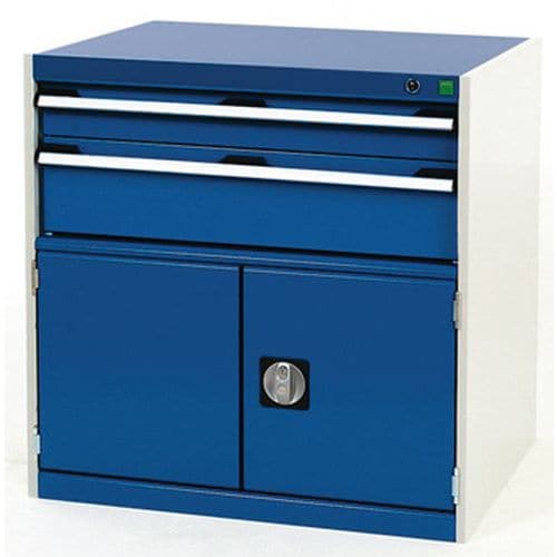 Dílenská zásuvková skříň Bott Cubio, 80 x 80 x 75 cm, 2 zásuvky, 1 skříňka, šedá-modrá