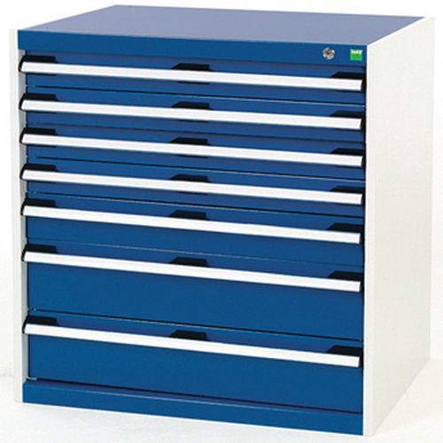 Dílenská zásuvková skříň Bott Cubio, 80 x 80 x 75 cm, 7 zásuvek, šedá-modrá