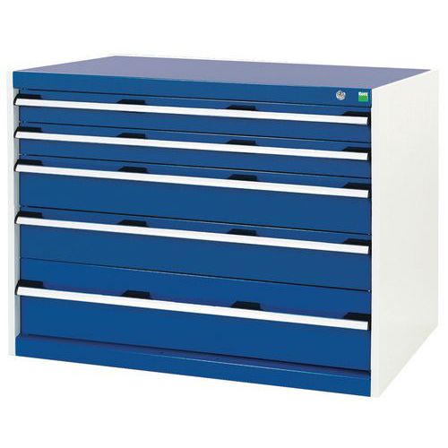 Dílenská zásuvková skříň Bott Cubio, 80 x 105 x 75 cm, 5 zásuvek, šedá-modrá