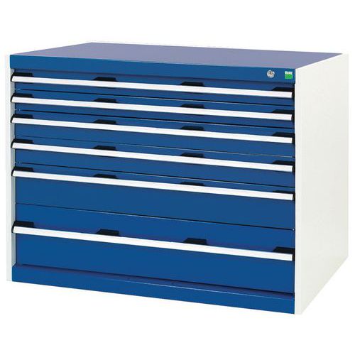 Dílenská zásuvková skříň Bott Cubio, 80 x 105 x 75 cm, 6 zásuvek, šedá-modrá