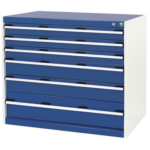 Dílenská zásuvková skříň Bott Cubio, 90 x 105 x 75 cm, 6 zásuvek, šedá-modrá