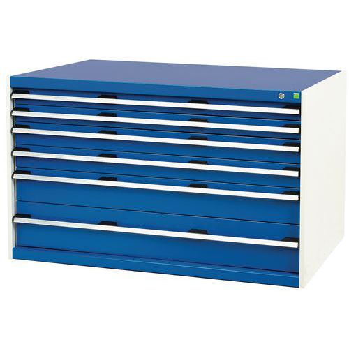 Dílenská zásuvková skříň Bott Cubio, 80 x 130 x 75 cm, 6 zásuvek, šedá-modrá