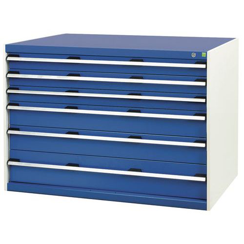 Dílenská zásuvková skříň Bott Cubio, 90 x 130 x 75 cm, 6 zásuvek, šedá-modrá
