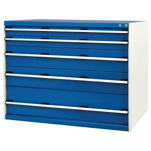 Dílenská zásuvková skříň Bott Cubio, 100 x 130 x 75 cm, 5 zásuvek, šedá-modrá