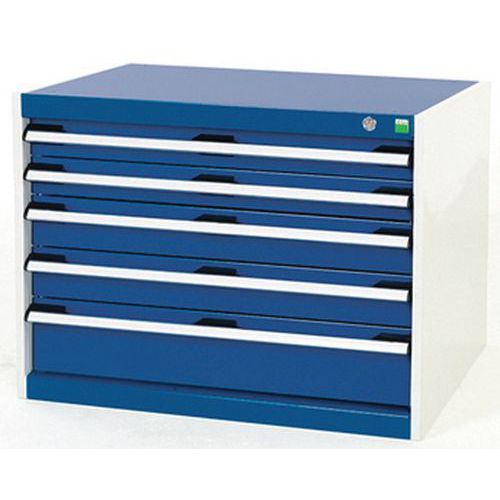 Dílenská zásuvková skříň Bott Cubio, 60 x 80 x 52,5 cm, 5 zásuvek, šedá-modrá