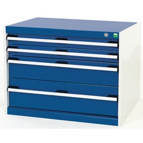 Dílenská zásuvková skříň Bott Cubio, 60 x 80 x 52,5 cm, 4 zásuvky, šedá-modrá