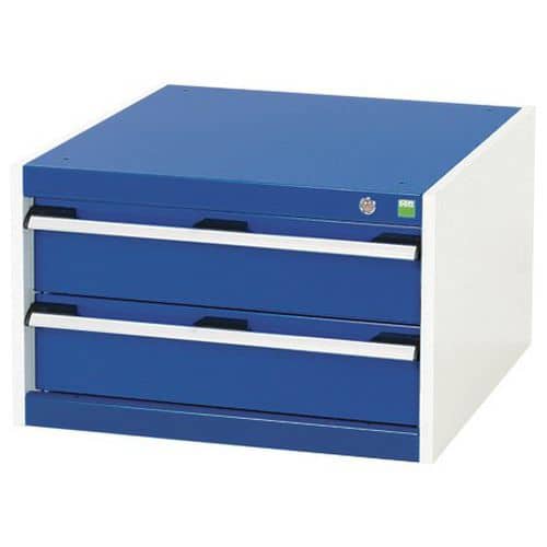Dílenská zásuvková skříň Bott Cubio, 40 x 65 x 65 cm, 2 zásuvky, šedá-modrá