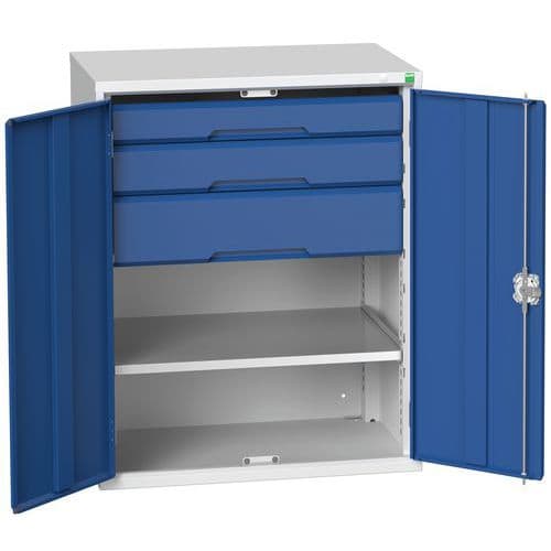 Dílenská skříň se zásuvkami Bott Verso, 100 x 80 x 55 cm, 1 police, 3 zásuvky, šedá-modrá