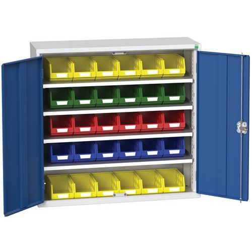 Skříň Bott Verso s boxy, 100 x 105 x 35 cm, 4 police, 30 boxů, šedá-modrá