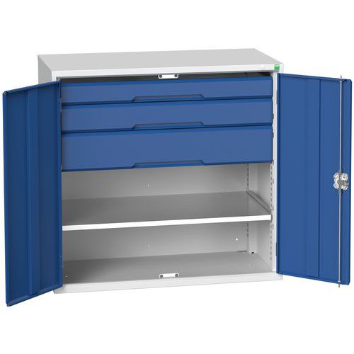 Dílenská skříň se zásuvkami Bott Verso, 100 x 105 x 55 cm, 1 police, 3 zásuvky, šedá-modrá