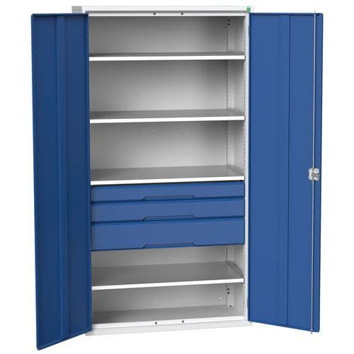 Dílenská skříň se zásuvkami Bott Verso, 200 x 105 x 55 cm, 4 police, 3 zásuvky, šedá-modrá