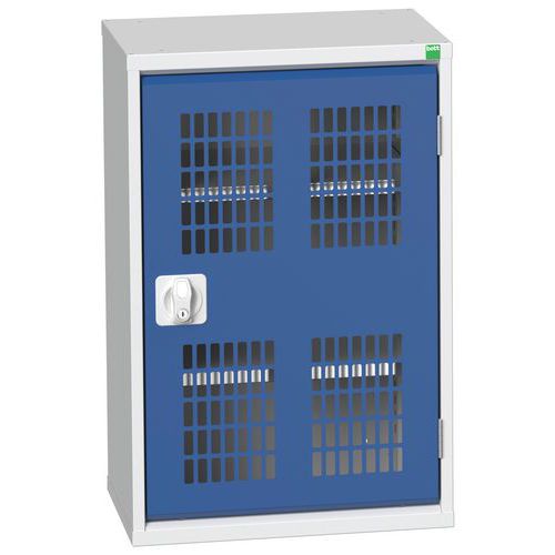 Dílenská skříň policová Bott Verso, drátěné dveře, 80 x 52,5 x 35 cm, 2 police, šedá-modrá