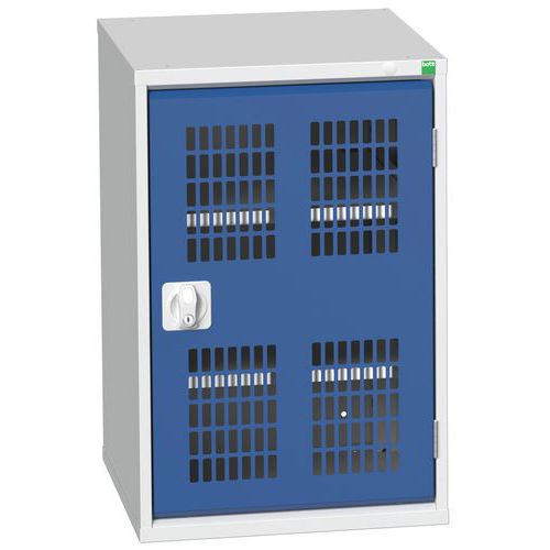 Dílenská skříň policová Bott Verso, drátěné dveře, 80 x 52,5 x 55 cm, 2 police, šedá-modrá