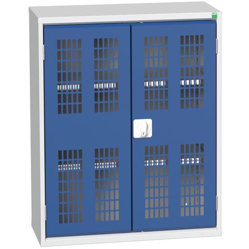 Dílenská skříň policová Bott Verso, drátěné dveře, 100 x 80 x 35 cm, 2 police, šedá-modrá