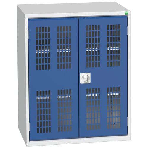 Dílenská skříň policová Bott Verso, drátěné dveře, 100 x 80 x 55 cm, 2 police, šedá-modrá
