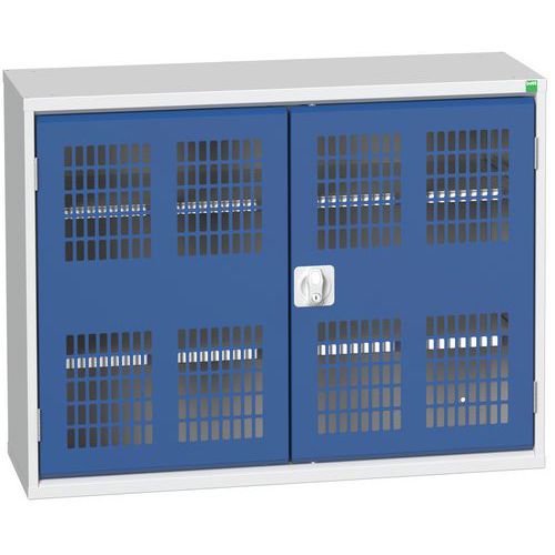 Dílenská skříň policová Bott Verso, drátěné dveře, 80 x 105 x 35 cm, 2 police, šedá-modrá