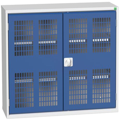 Dílenská skříň policová Bott Verso, drátěné dveře, 100 x 105 x 35 cm, 2 police, šedá-modrá