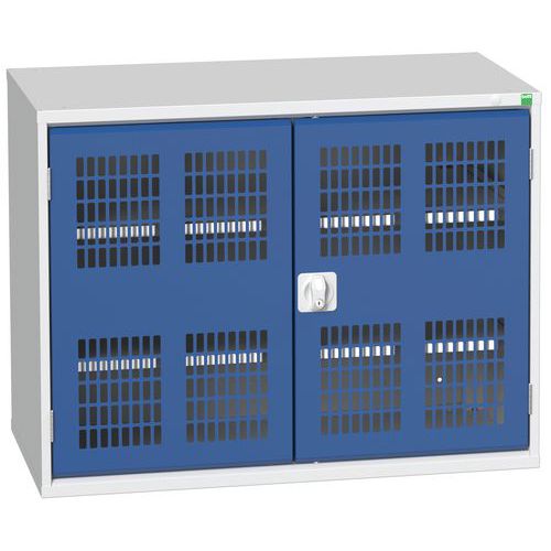 Dílenská skříň policová Bott Verso, drátěné dveře, 80 x 105 x 55 cm, 2 police, šedá-modrá