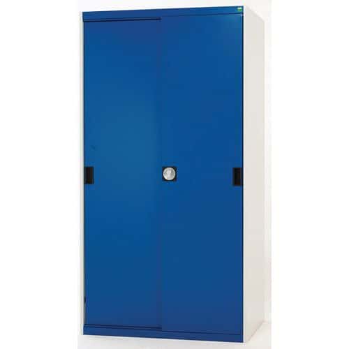 Dílenská skříň s posuvnými dveřmi, 160 x 130 x 52,5 cm, 3 police, šedá-modrá