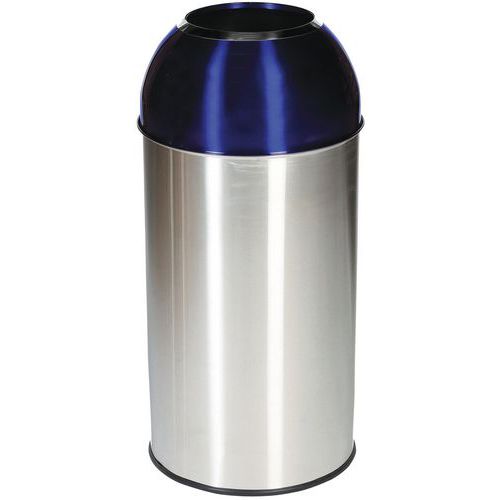 Kovový odpadkový koš Manutan Expert Dome na tříděný odpad, objem 40 l, modrá