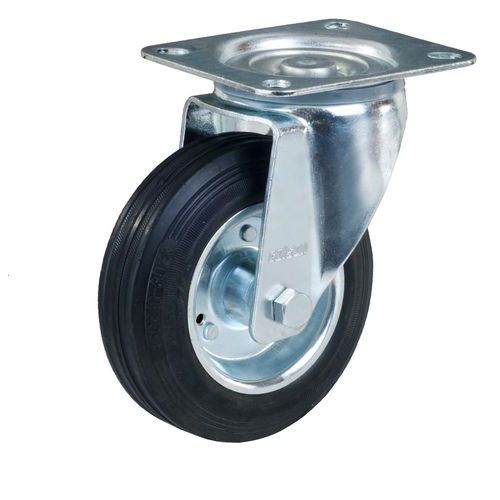 Gumové transportní kolo s přírubou, průměru 160 mm, otočné, válečková ložiska
