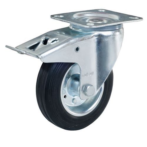 Gumové transportní kolo s přírubou, průměru 160 mm, otočné s brzdou, válečková ložiska