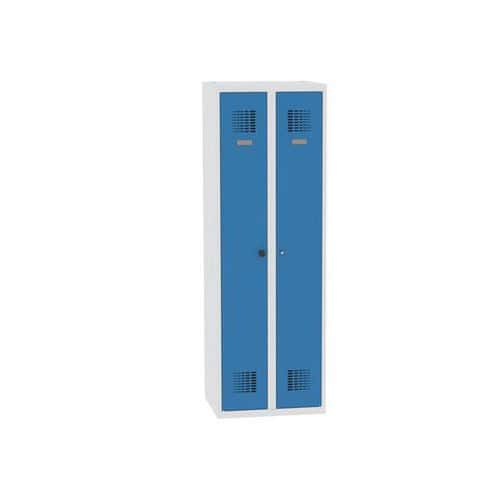 Svařovaná šatní skříň Rachel, 2 oddíly, šířka 600 mm, cylindrický zámek, šedá/modrá