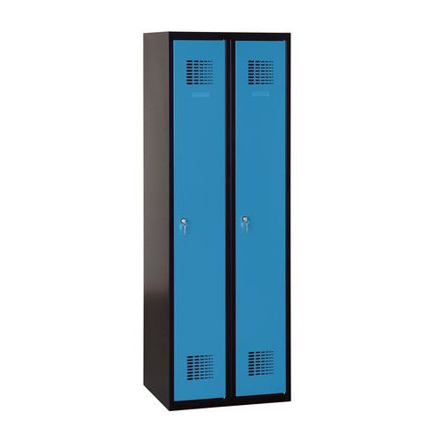 Svařovaná šatní skříň Patrick, 2 oddíly, cylindrický zámek, černá/sv. modrá