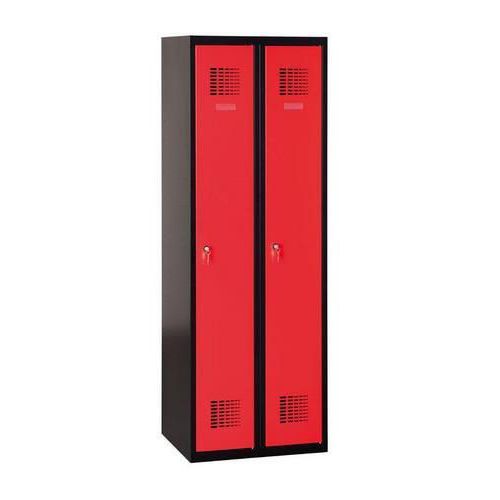 Svařovaná šatní skříň Patrick, 2 oddíly, cylindrický zámek, černá/červená