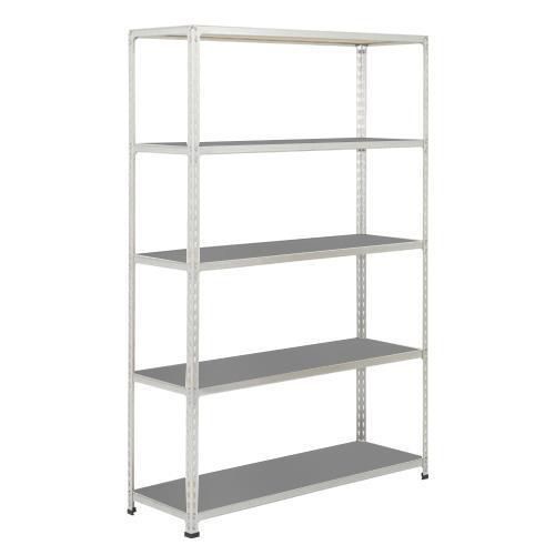 Kovový regál Rapid 2, 198 x 122 x 36,5 cm, 100 kg/police, 5 ocelových panelů, pozink
