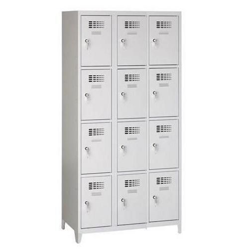 Svařovaná šatní skříň Eric odlehčená, 12 boxů, na nožkách, cylindrický zámek, šedá/šedá