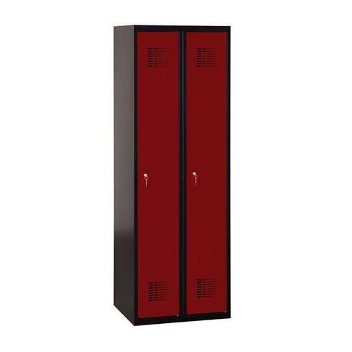 Svařovaná šatní skříň Patrick, 2 oddíly, cylindrický zámek, černá/tmavě červená