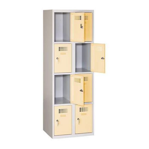 Svařovaná šatní skříň Eric odlehčená, 8 boxů, cylindrický zámek, šedá/béžová