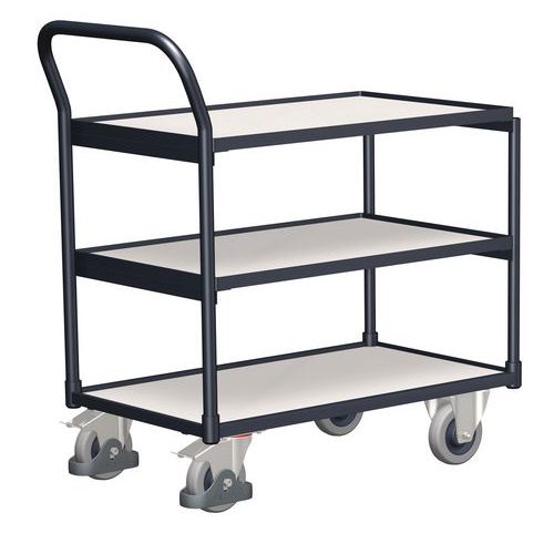 Antistatický policový vozík s madlem, do 250 kg, 3 police, 101 x 97,5 x 52,5 cm